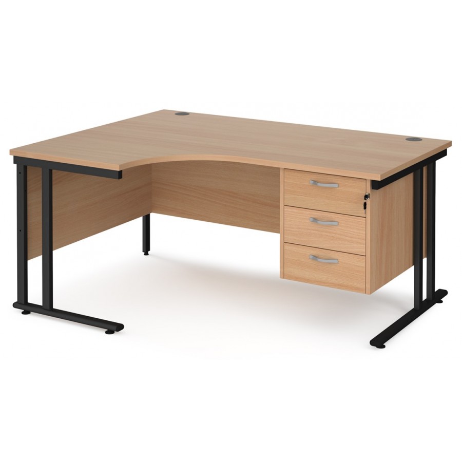 Maestro Cantilever Leg Corner Desk with Three Drawer Pedestal